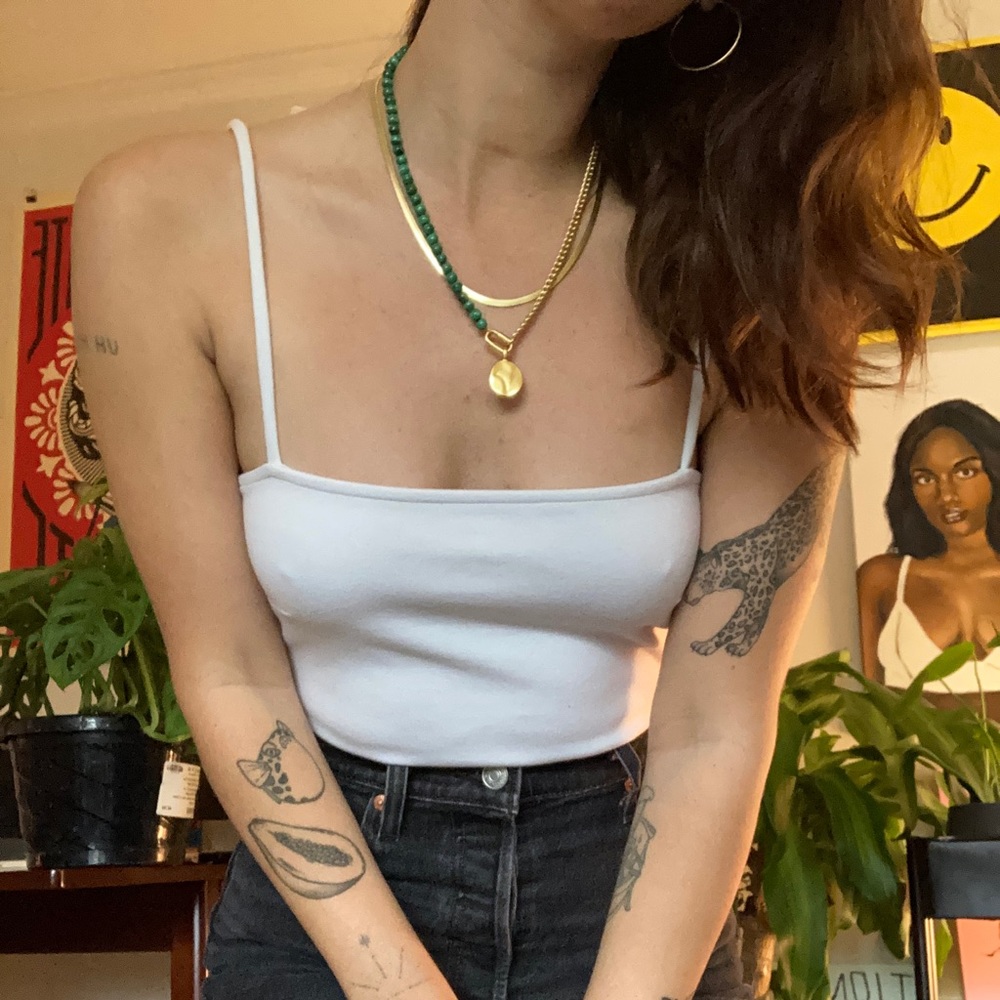 Free People White Spaghetti Strap Thong Bodysuit